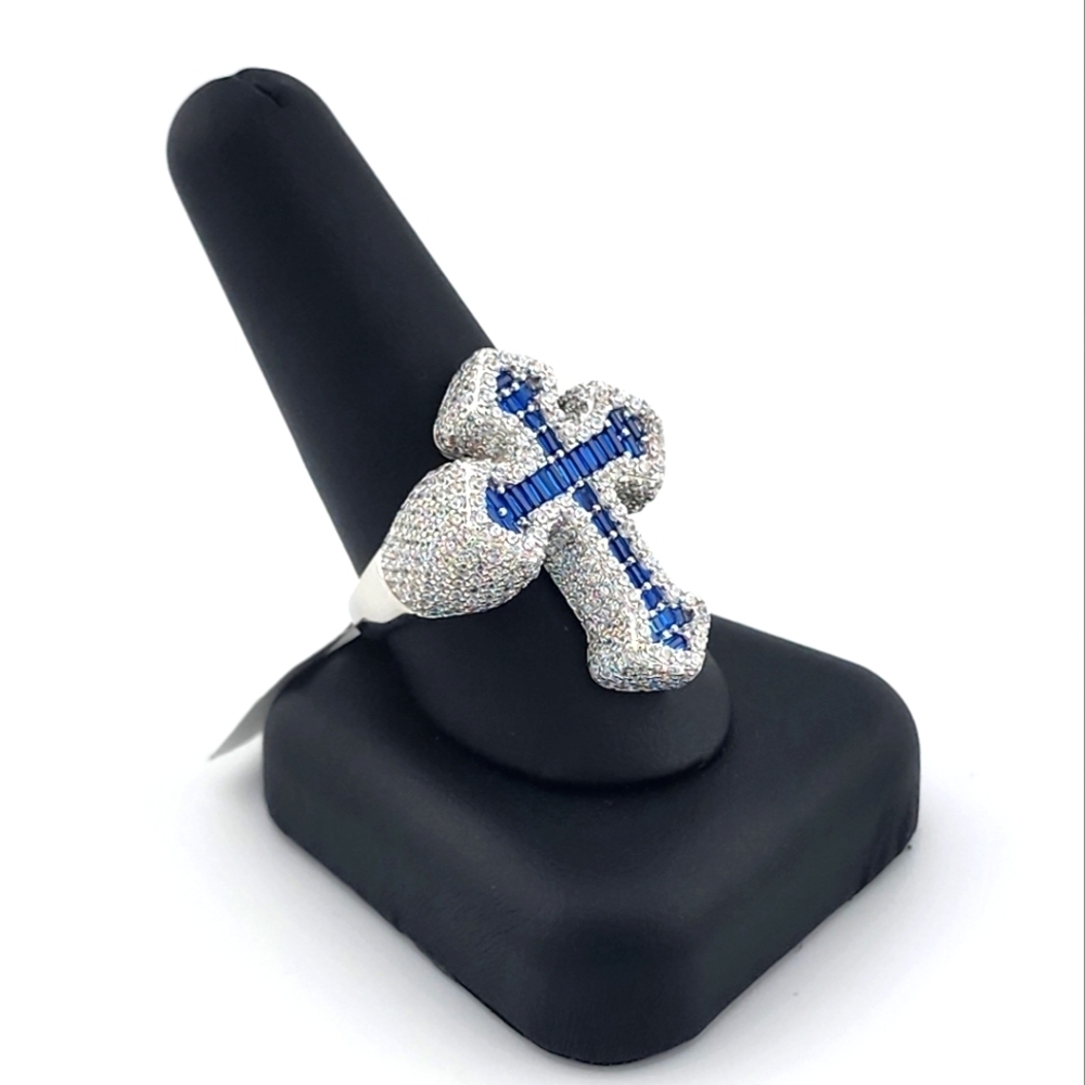 925 Silver Cross Ring Bugget and round cubic zirconia - Picture 3 of 9